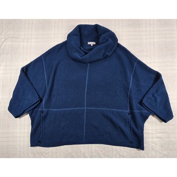 Habitat Womens Cowl Neck Waffle Knit Poncho Top Lagenlook Baltic Blue M/L - Picture 1 of 12